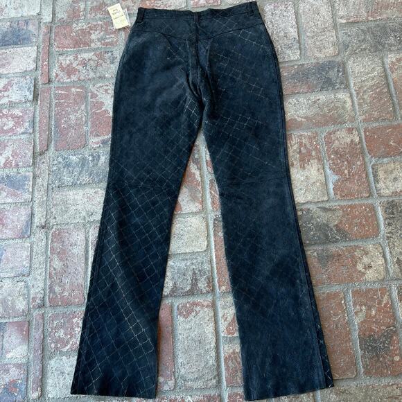 Vintage Maxima Wilson Leather Straight Leg Suede Pants Printed Size 6 Black - Picture 3 of 4